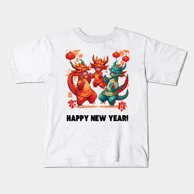 Happy New Year 2024 -- Year of the Dragon! Kids T-Shirt by Doodle and Things